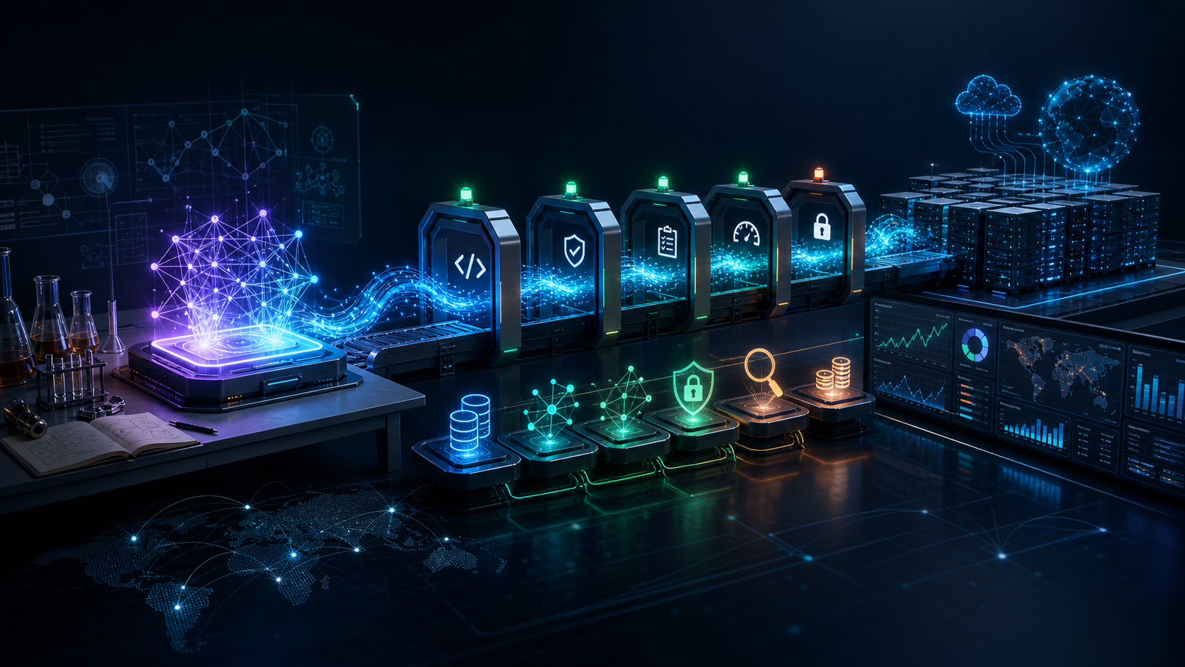 Sistema de IA pasando de prototipo a producción con monitoreo, seguridad, gobernanza y control operativo